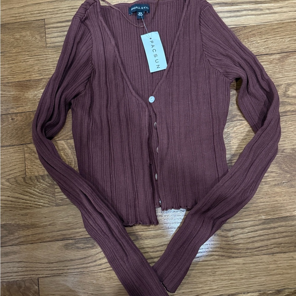 PacSun Brown Cardigan with Ribbed Texture and V-Neck Style